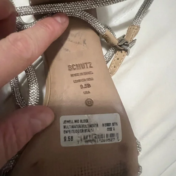 SCHUTZ Silver and Tan Strappy Heels with Block Heel - Picture 4 of 5